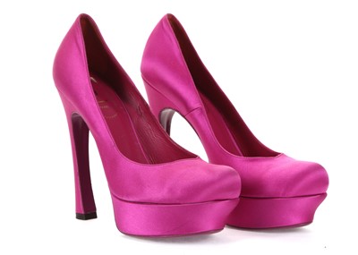 Lot 301 - Yves Saint Laurent hot pink satin platform...