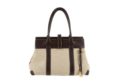 Lot 316 - Loro Piana toile and brown leather tote,...