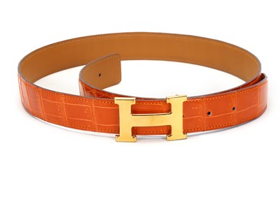 Lot 288 - Hermes orange crocodile porosus belt strap,...