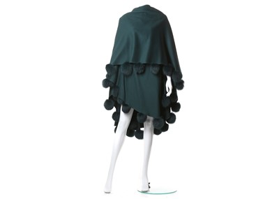 Lot 440 - Forest green wool and fox fur swing coat, wool...