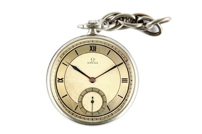 Lot 25 - OMEGA. AN ART DECO STEEL OPEN FACED POCKET...