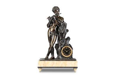 Lot 200 - A LATE 19TH CENTURY FRENCH PATINATED BRONZE FIGURAL CLOCK DEPICTING A SATYR