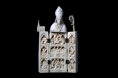 Lot 21 - A LARGE 19TH CENTURY DIEPPE IVORY TRIPTYCH...