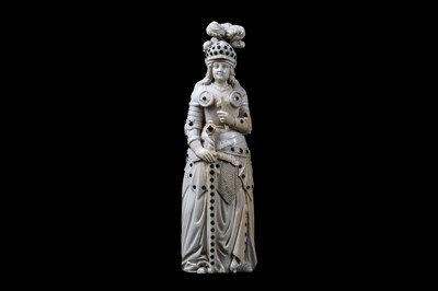 Lot 23 - A 19TH CENTURY DIEPPE IVORY FIGURE OF JOAN OF...