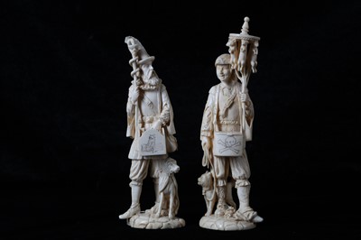 Lot 29 - A PAIR OF 19TH CENTURY IVORY FIGURES DEPICTING...