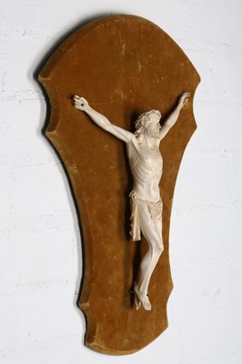 Lot 34 - A 19TH CENTURY CARVED IVORY CORPUS CHRISTI the...