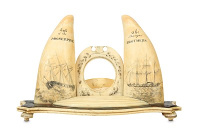 Lot 130 - A 19TH CENTURY SCRIMSHAW, WHALE BONE, IVORY...