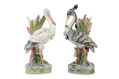 Lot 143 - TWO EARLY 20TH CENTURY MAJOLICA POTTERY STICK...
