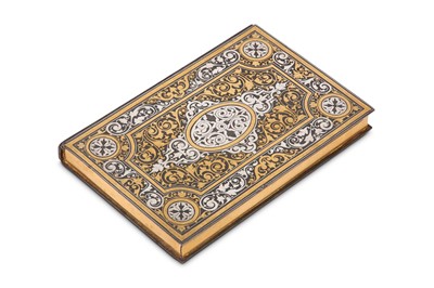 Lot 116 - A GOLD AND SILVER-DAMASCENED IRON CARD HOLDER...