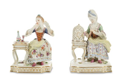 Lot 158 - A PAIR OF MEISSEN PORCELAIN FIGURES EMBLEMATIC...