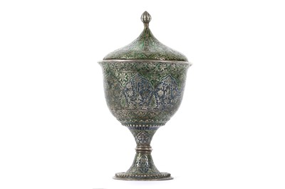 Lot 278 - AN ENAMELLED DRINKING CUP WITH LID Kashmir or...