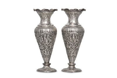 Lot 177 - A PAIR OF QAJAR REPOUSSÉ SILVER VASES Possibly...