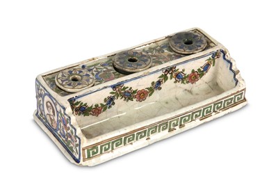 Lot 162 - A QAJAR POLYCHROME POTTERY INKWELL Iran, 19th...