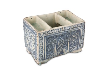 Lot 156 - A SAFAVID BLUE AND WHITE POTTERY WORK BOX Iran,...