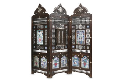 Lot 93 - A HARDWOOD MOTHER-OF-PEARL-INLAID SYRIAN...