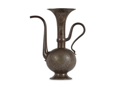 Lot 176 - A QAJAR GOLD-DAMASCENED STEEL EWER Iran, 19th...