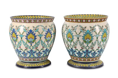 Lot 120 - A NEAR PAIR OF MONUMENTAL IZNIK-STYLE BELGIAN...