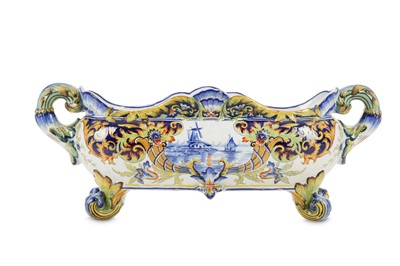 Lot 187 - A DESVRES TWIN-HANDLED FAIENCE JARDINIERE,...