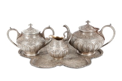 Lot 195 - A KASHMIRI WHITE METAL TEA SET Kashmir, North...