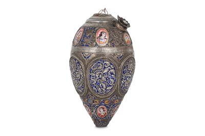 Lot 174 - * A QAJAR SILVER ENAMELLED WATER PIPE (QALYAN)...
