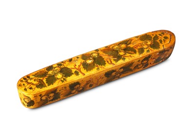 Lot 195 - * A QAJAR LACQUERED PAPIER-MÂCHÉ PEN CASE...