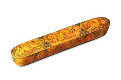 Lot 194 - * A QAJAR LACQUERED PAPIER-MÂCHÉ PEN CASE...