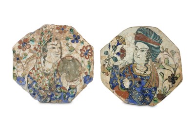 Lot 145 - * TWO FIGURAL KUBACHI POTTERY TILES  PROPERTY...