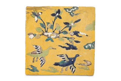 Lot 144 - * A SAFAVID CUERDA SECA POTTERY TILE  PROPERTY...