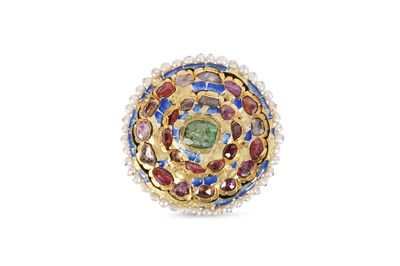 Lot 169 - * A QAJAR GEMSET ENAMELLED GOLD BROOCH...