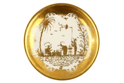 Lot 2 - A MEISSEN HAUSMALER SAUCER, the porcelain...