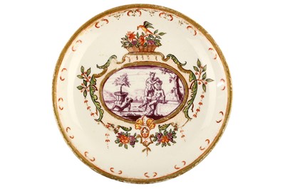 Lot 32 - A MEISSEN HAUSMALER SAUCER, the porcelain...