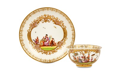 Lot 14 - A MEISSEN TEACUP AND SAUCER, circa 1740,...