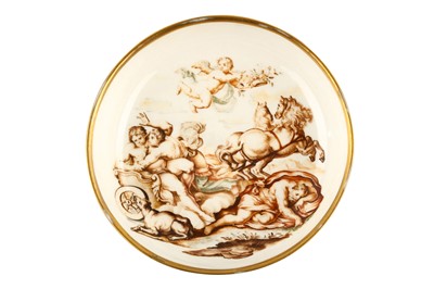 Lot 38 - A RARE MEISSEN HAUSMALER SAUCER, the porcelain...