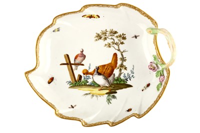 Lot 103 - A MEISSEN ORNITHOLIGICAL LEAF-SHAPED DISH,...