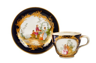 Lot 106 - A MEISSEN BLUE-GROUND TEACUP AND SAUCER, circa...
