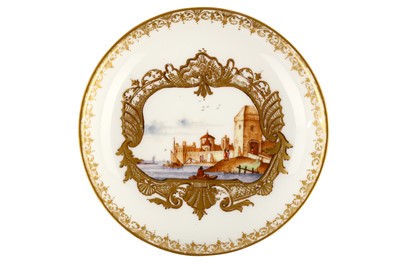 Lot 23 - A MEISSEN SAUCER, circa 1745, painted with...