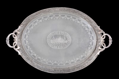 Lot 68 - AN OTTOMAN SILVER TRAY WITH VIEW OF HAGIA...