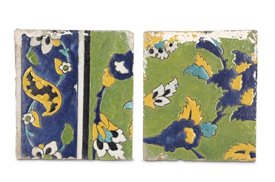 Lot 146 - TWO SAFAVID CUERDA SECA POTTERY TILES Isfahan,...