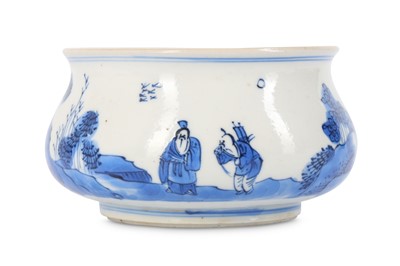 Lot 302 - A CHINESE BLUE AND WHITE INCENSE BURNER.  Qing...