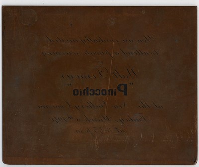 Lot 67 - Disney.- Vintage copper plate for the printed...