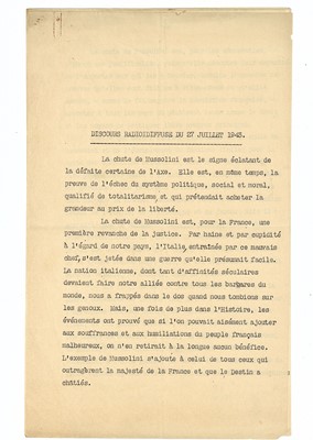 Lot 194 - [Gaulle (Charles de)] Typed document...