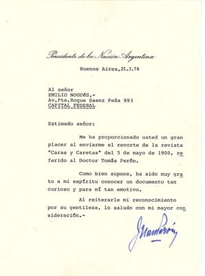 Lot 213 - Peron (Juan) Letter signed (‘Juan Peron’) to...