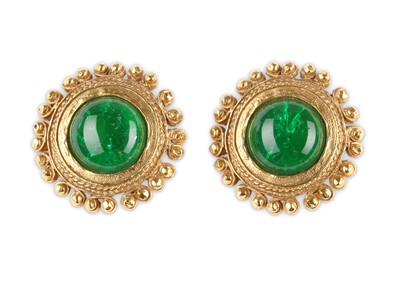 Lot 406 - Chanel Byzantium Green Gripoix Earrings, c....