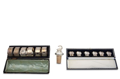 Lot 387 - Six Portuguese sterling silver place card...