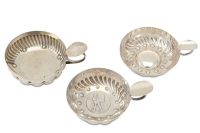 Lot 354 - A mixed group of three French silver wine...