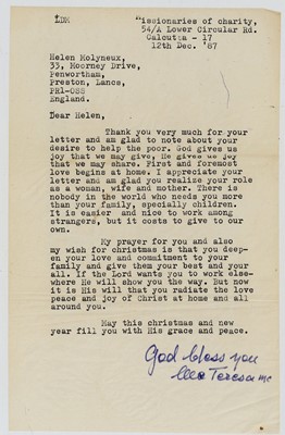 Lot 206 - Mother Teresa Typed letter signed ('God bless...