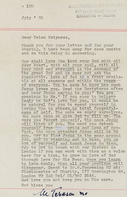 Lot 207 - Mother Teresa Typed letter signed ('M Teresa...
