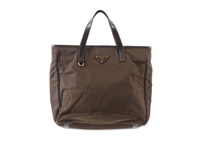 Lot 430 - Prada Brown Nylon Tote, leather trim and...