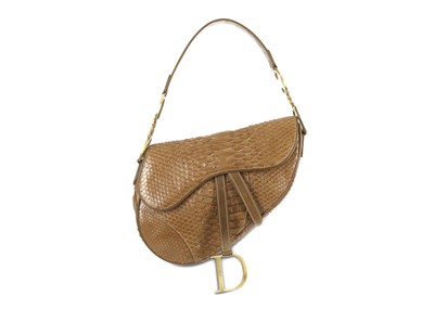 Lot 179 - Christian Dior Brown Python Saddle Bag, c....