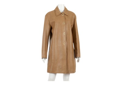 Lot 327 - Miu Miu Brown Leather Coat, four gold tone...